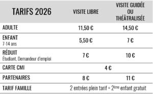 Tarifs château 2026