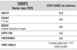 Tarifs château février et mars 2026